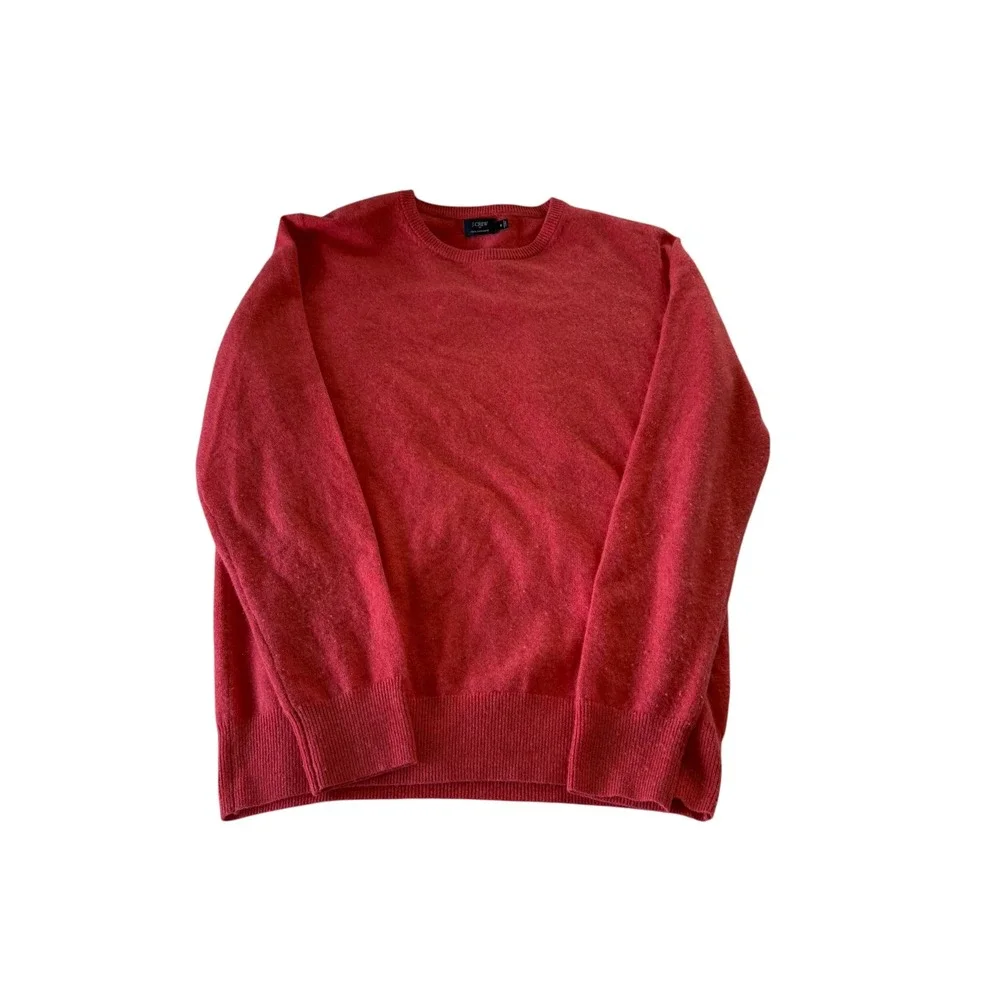 J.Crew Womens 100% Cashmere Crewneck Sweater Coral Red Size M Long Sleeve